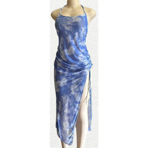 Blue & White Cloud Tie-dye 3 Piece Bikini & Maxi Dress Set Women's M